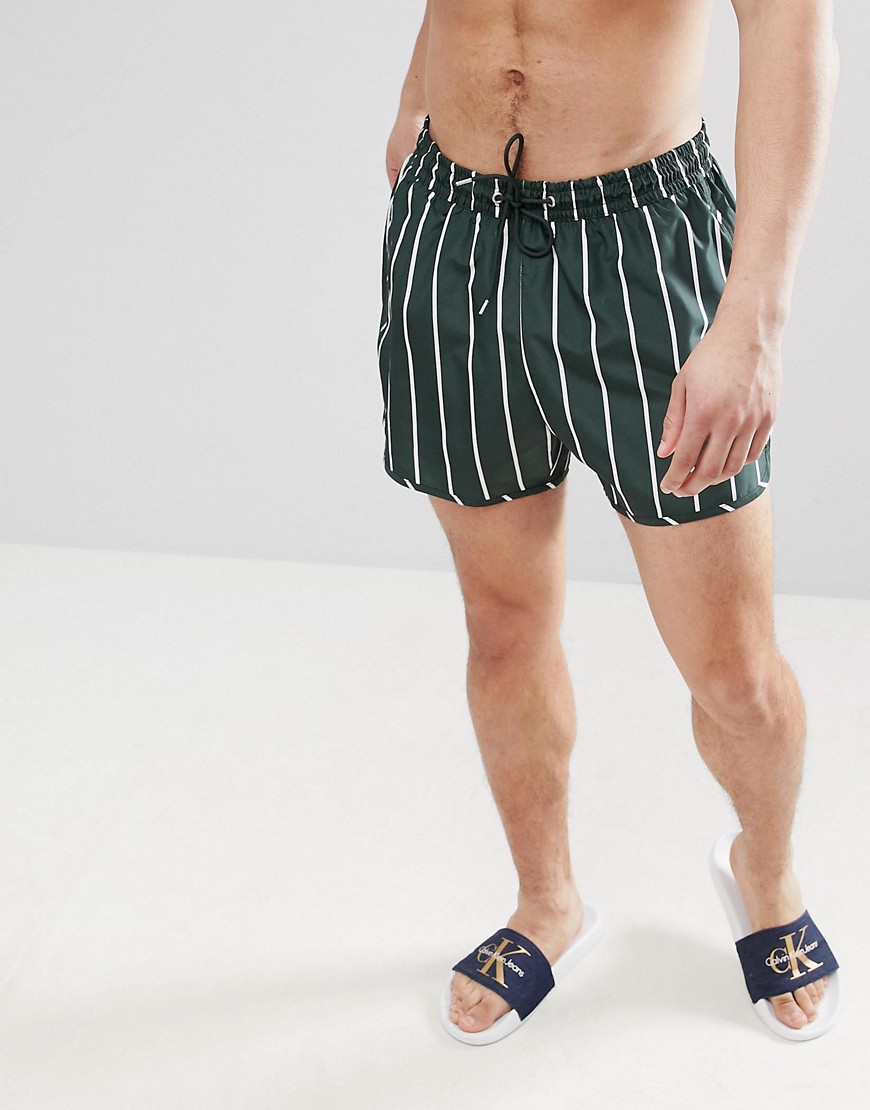 Weekday Tan Striped Swim Shorts - Stripe green white