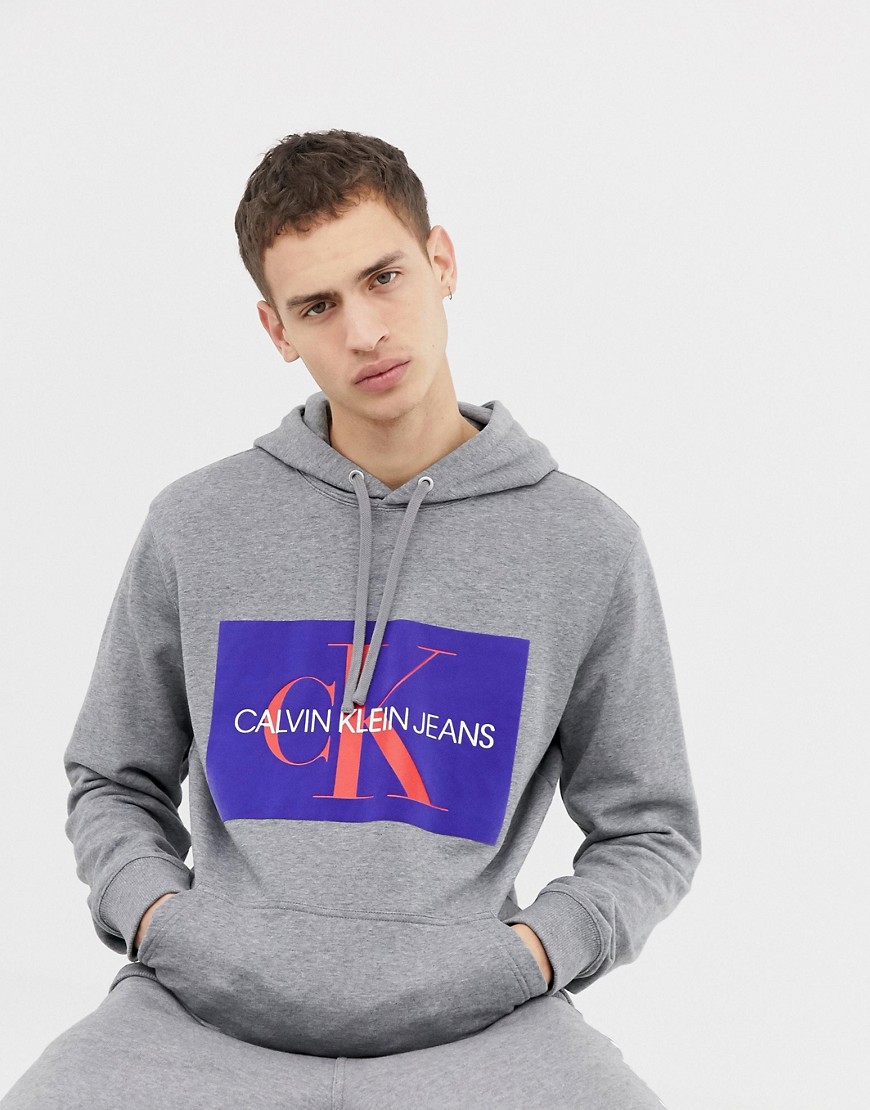 Calvin Klein Jeans flock monogram logo hoodie grey