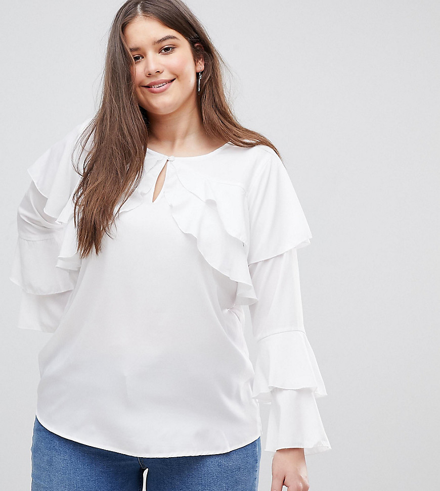 Koko Ruffle Detail Blouse With Flared Sleeves - Ivory
