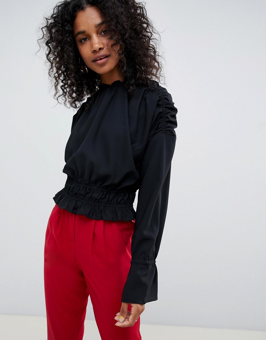 Unique 21 high neck long sleeve ruched top