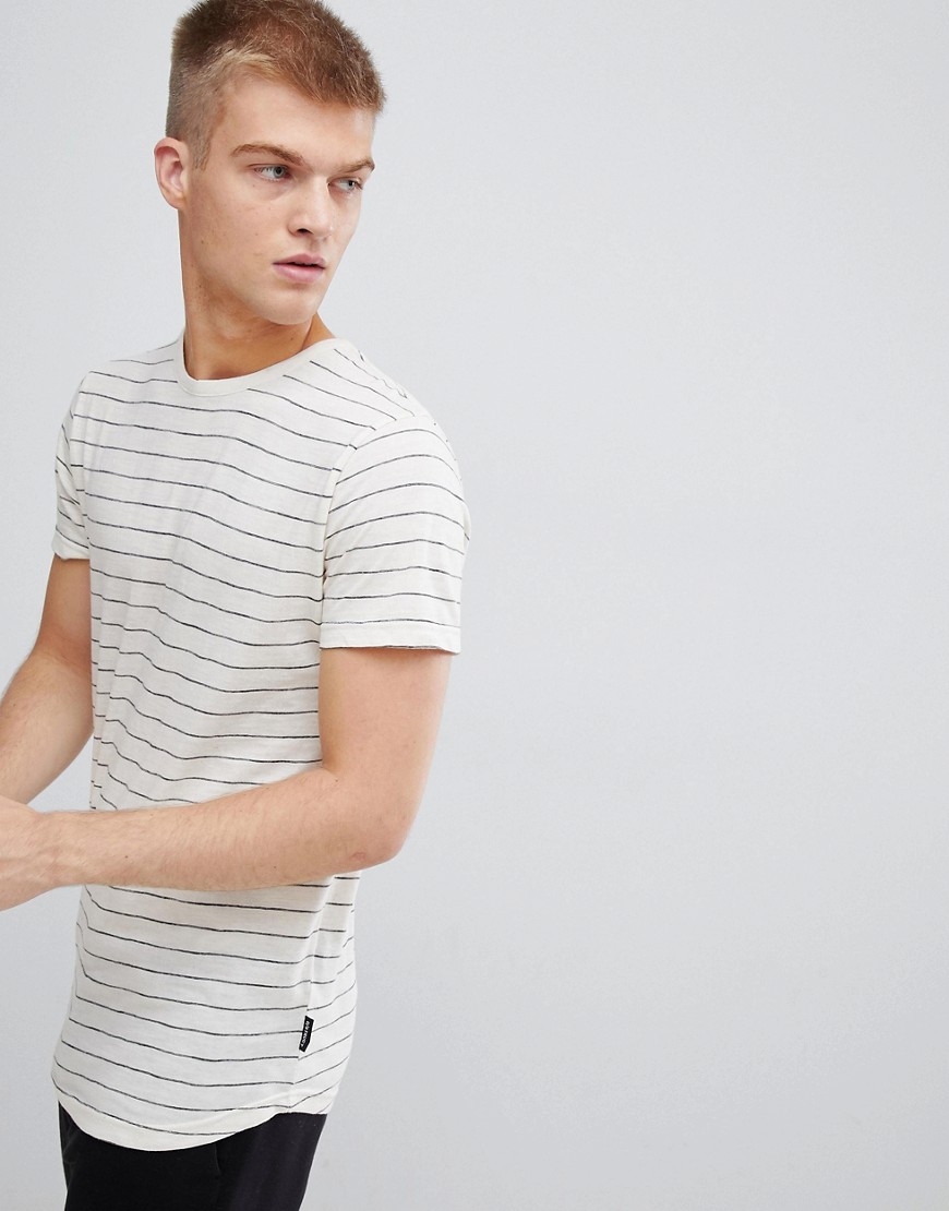 D-Struct Striped Curved Hem Long Line Slub Jersey T-Shirt
