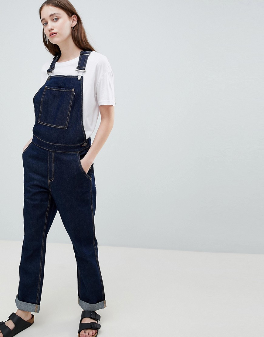 WAVEN THEA RINSE INDIGO DENIM OVERALL'S WITH WOLF EMBROIDERY - BLUE,THEA
