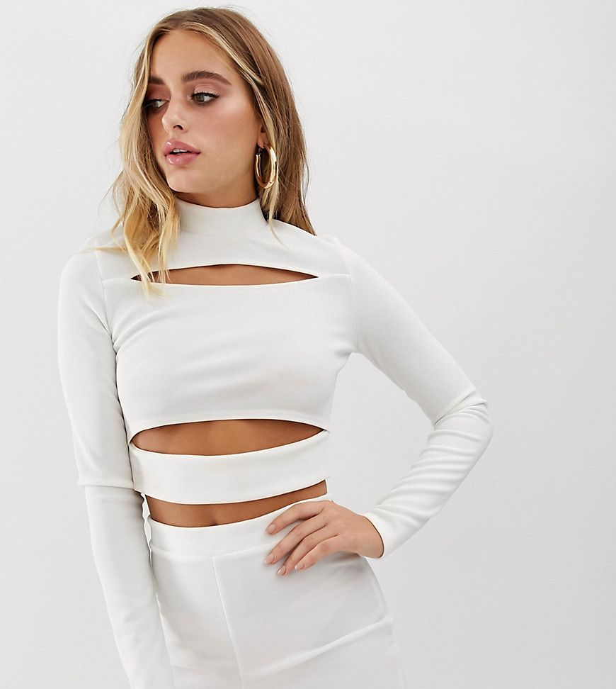 Missguided co - ord ribbed high neck top with cut out detail in white