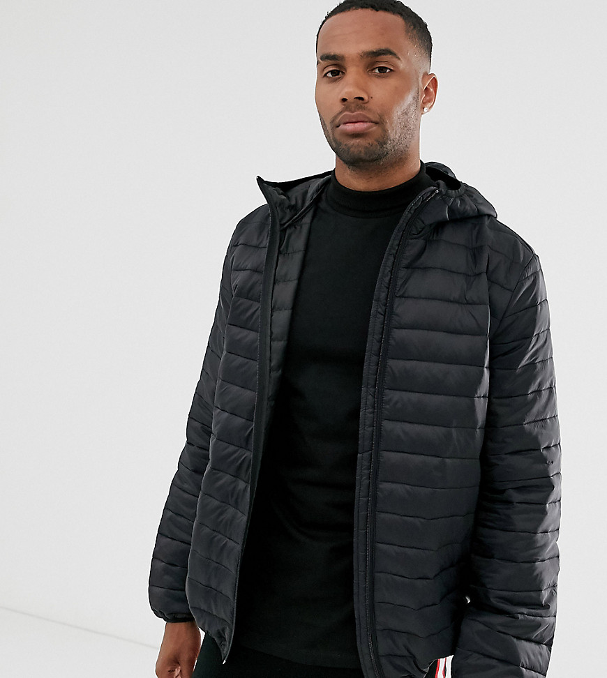 ASOS DESIGN Tall lightweight puffer jacket with hood in black