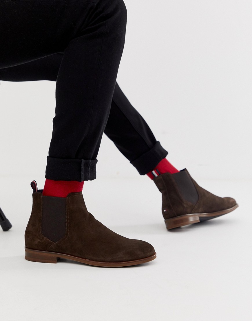 Tommy Hilfiger suede chelsea boot in brown