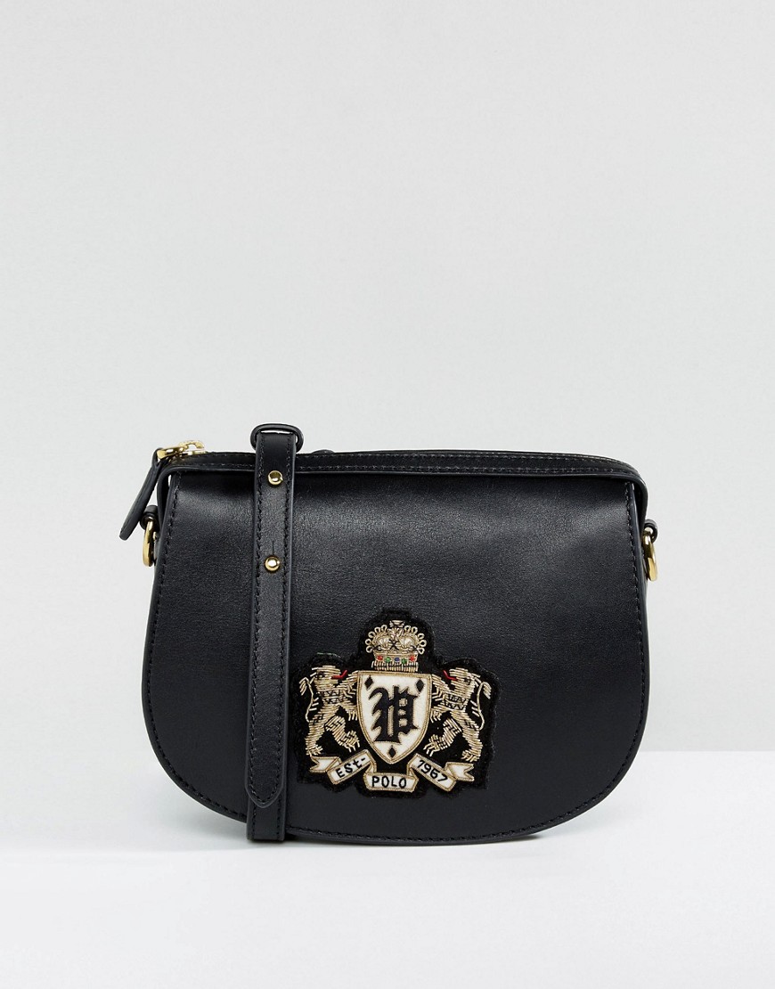 Polo Ralph Lauren Saddle Bag In Leather With Crest - Black
