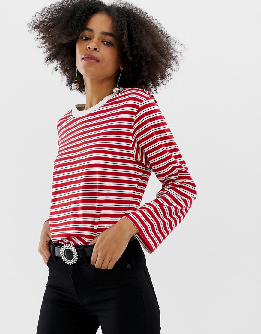 Monki oversized long sleeved top in red and white stripe