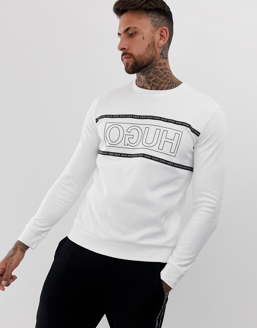 HUGO Dicago chest logo sweat with taped detail in white