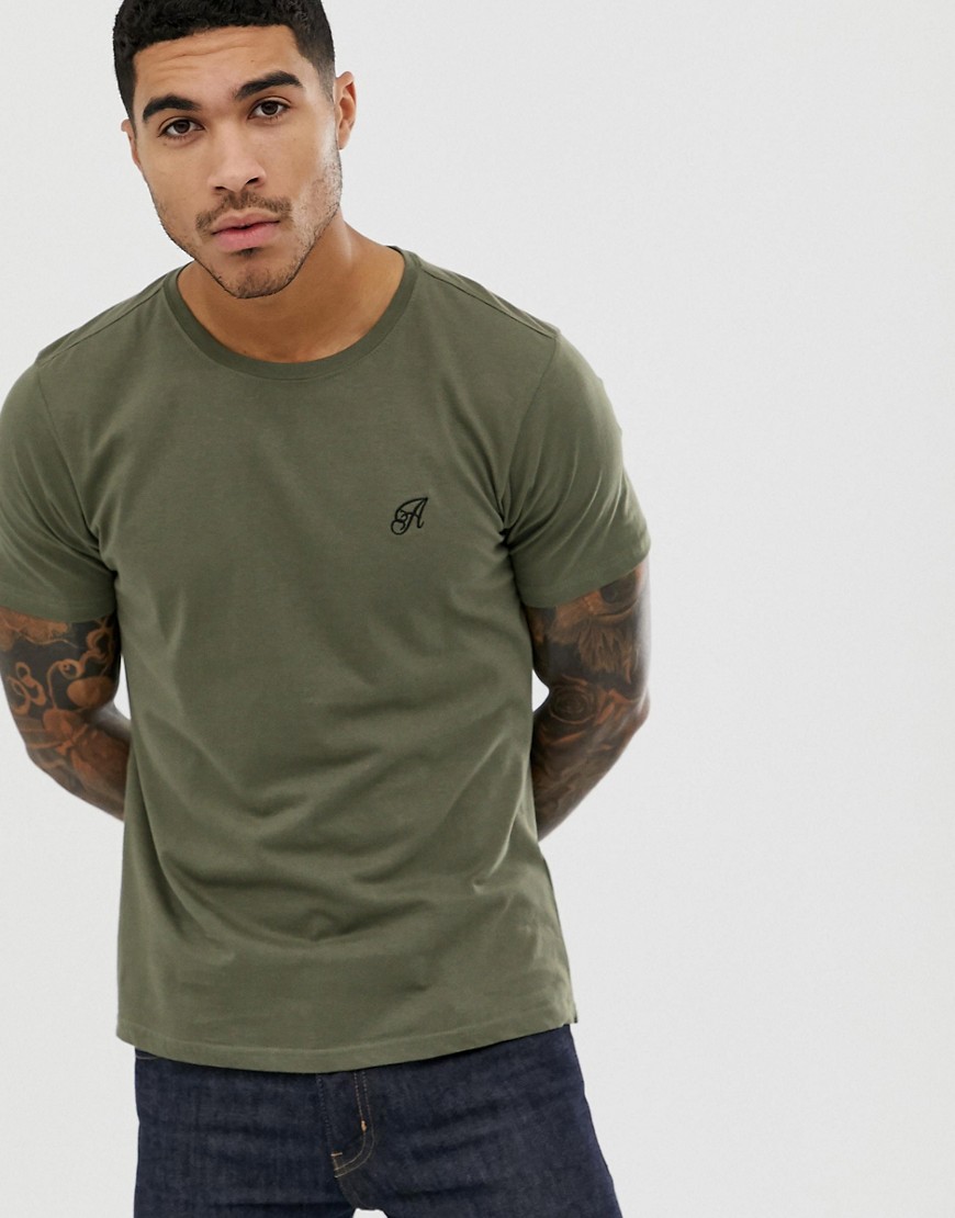 Another Influence Muscle Fit Stretch Long line Curved Hem Logo T-Shirt