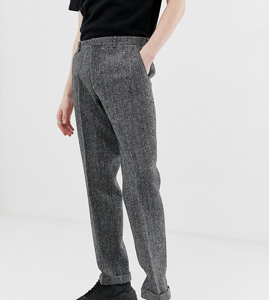 Noak slim fit harris tweed suit trousers in grey