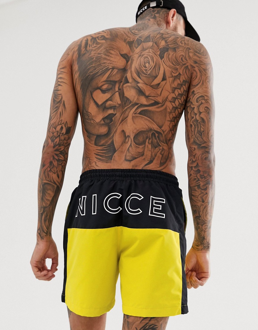 Nicce swim shorts with back logo print in yellow