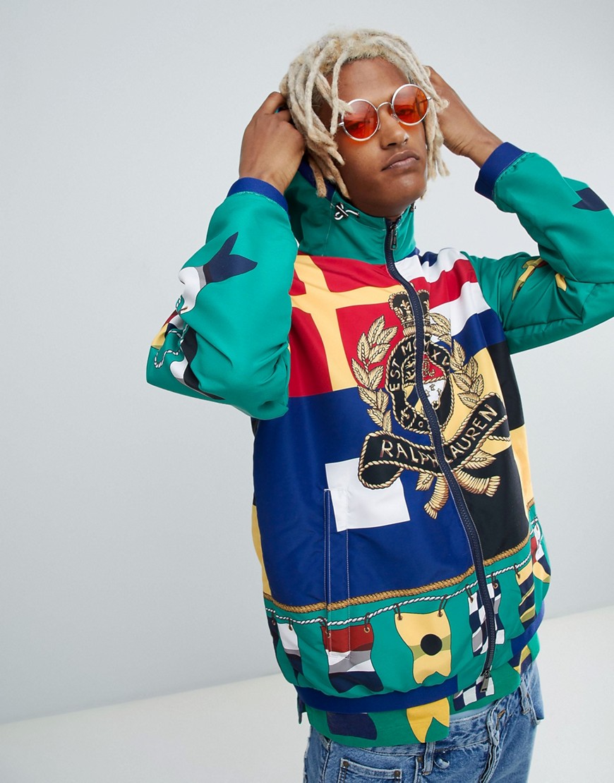 Polo Ralph Lauren CP-93 Capsule Limited Edition Crest Flag Print Lined Hooded Jacket in Green Multi