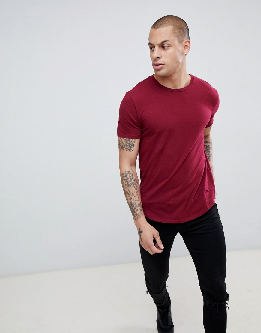Religion muscle fit t-shirt with dropped hem in red