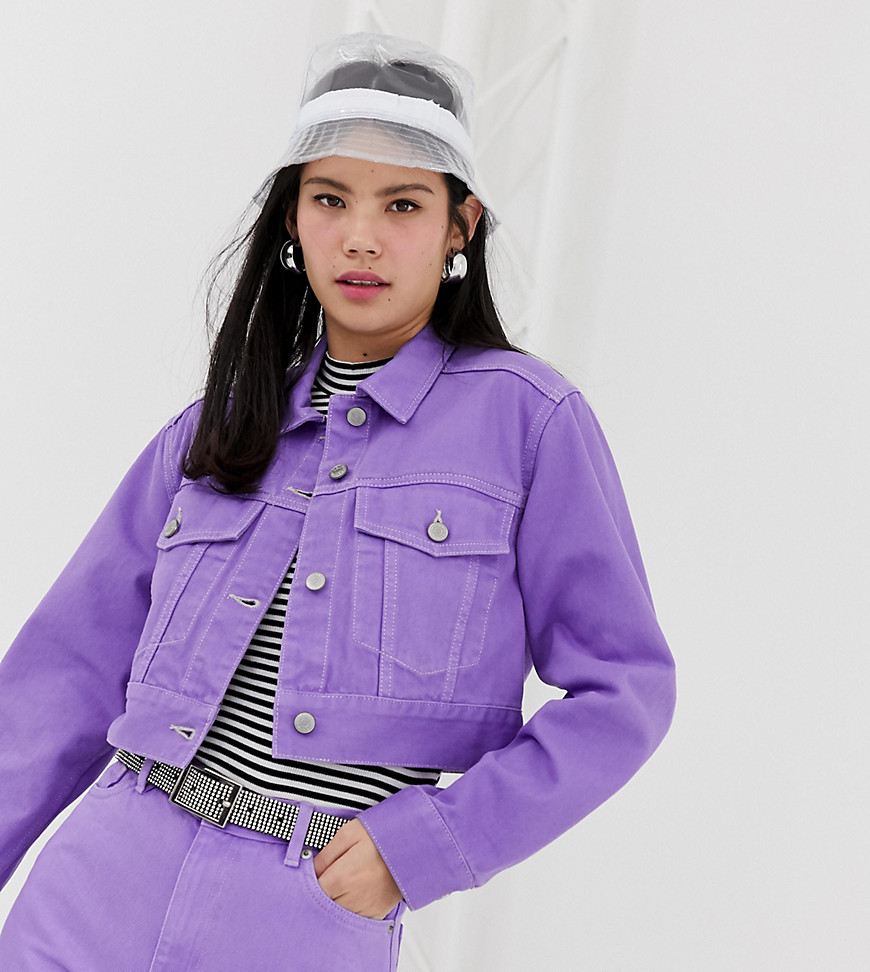 Monki cropped denim jacket in lilac co-ord