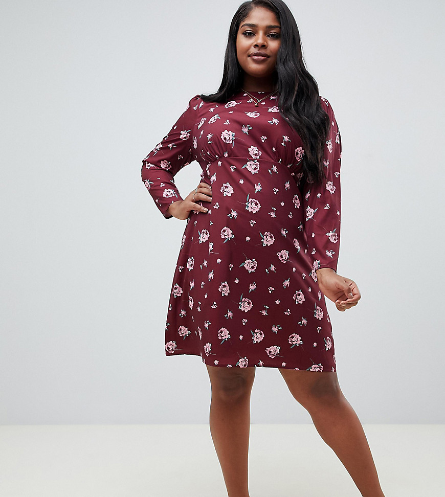 Fashion Union plus skater dress with high neck in vintge floral