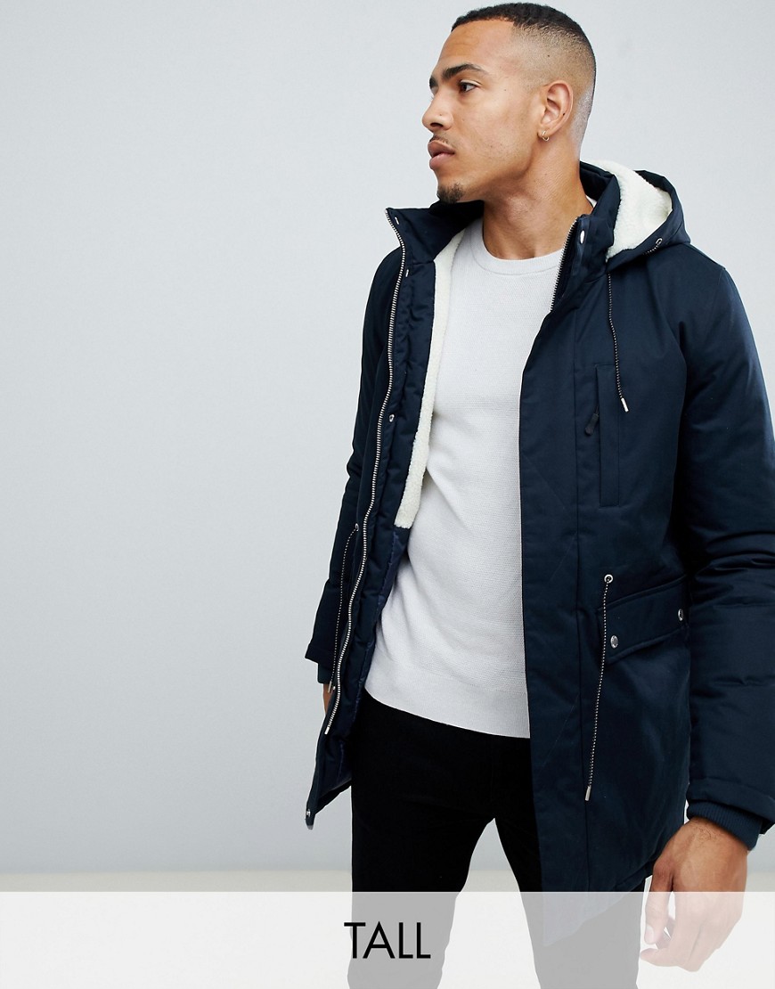 Bellfield TALL Borg Lined Parka With Hood In Navy