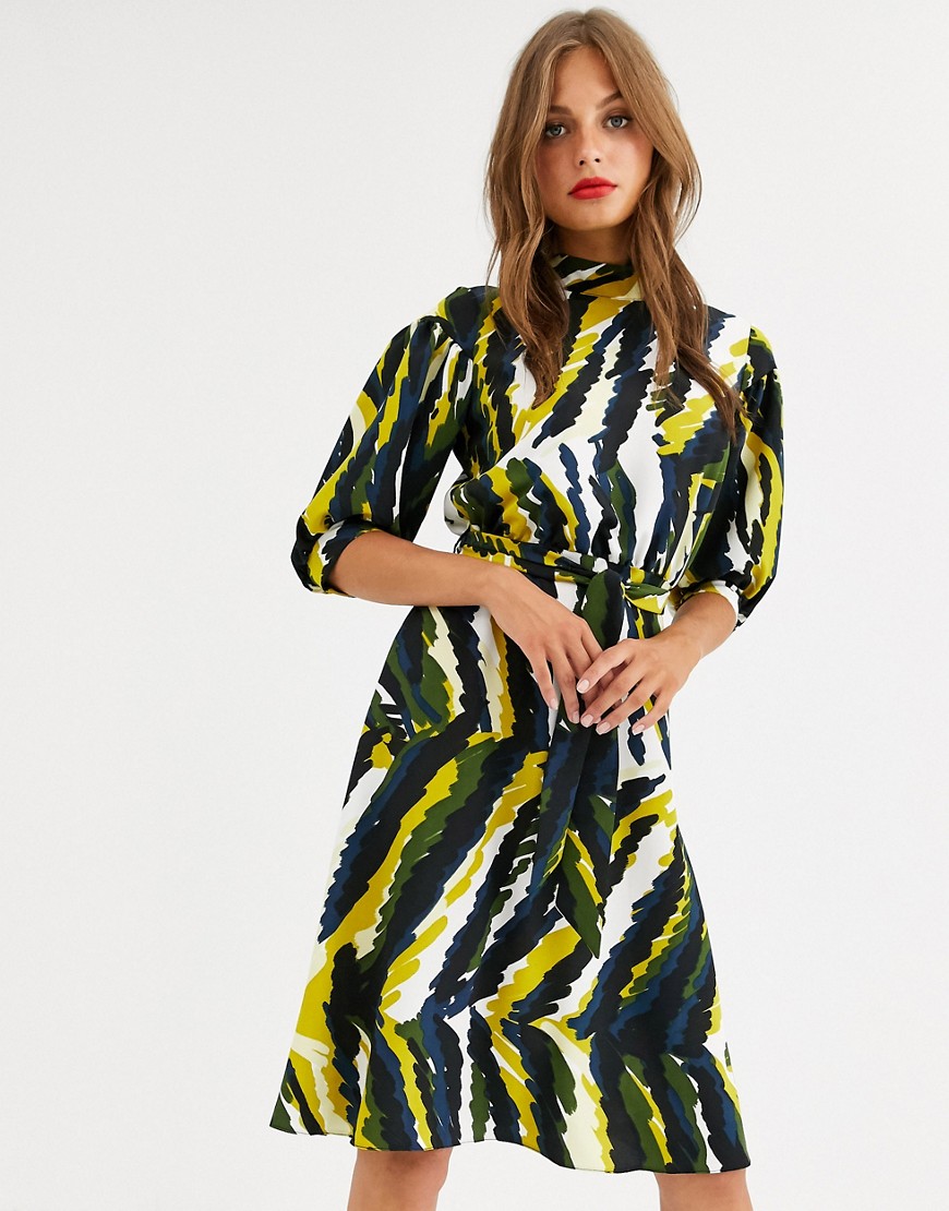 Closet London high neck skater dress in abstract print