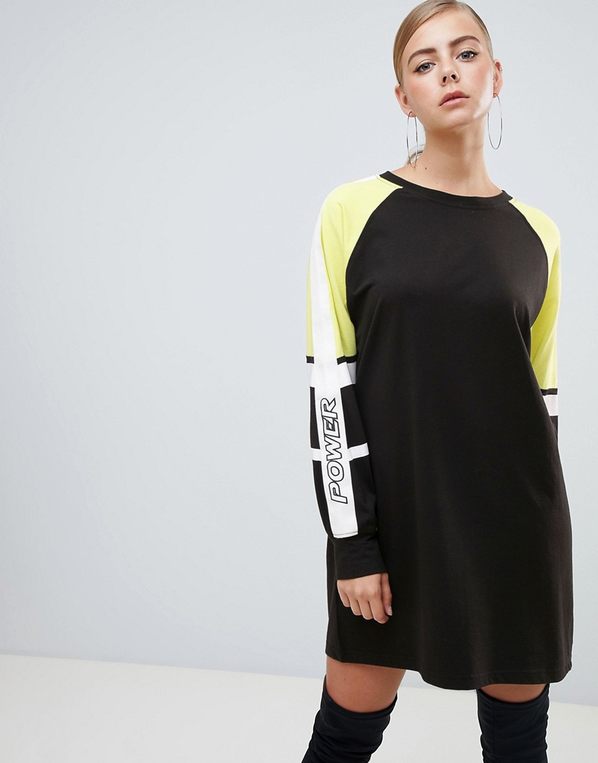 Missguided colour block t-shirt dress in black