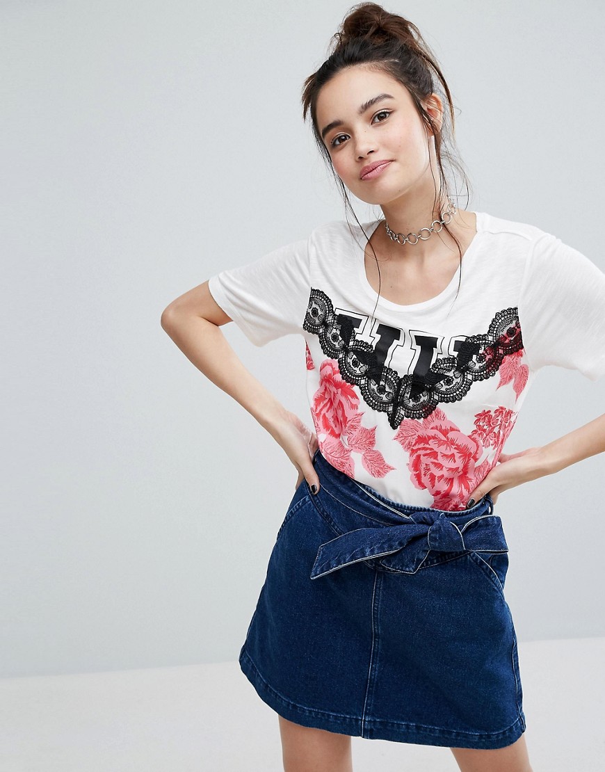 H! By Henry Holland T-Shirt With Floral Cami Panel Detail - Multi
