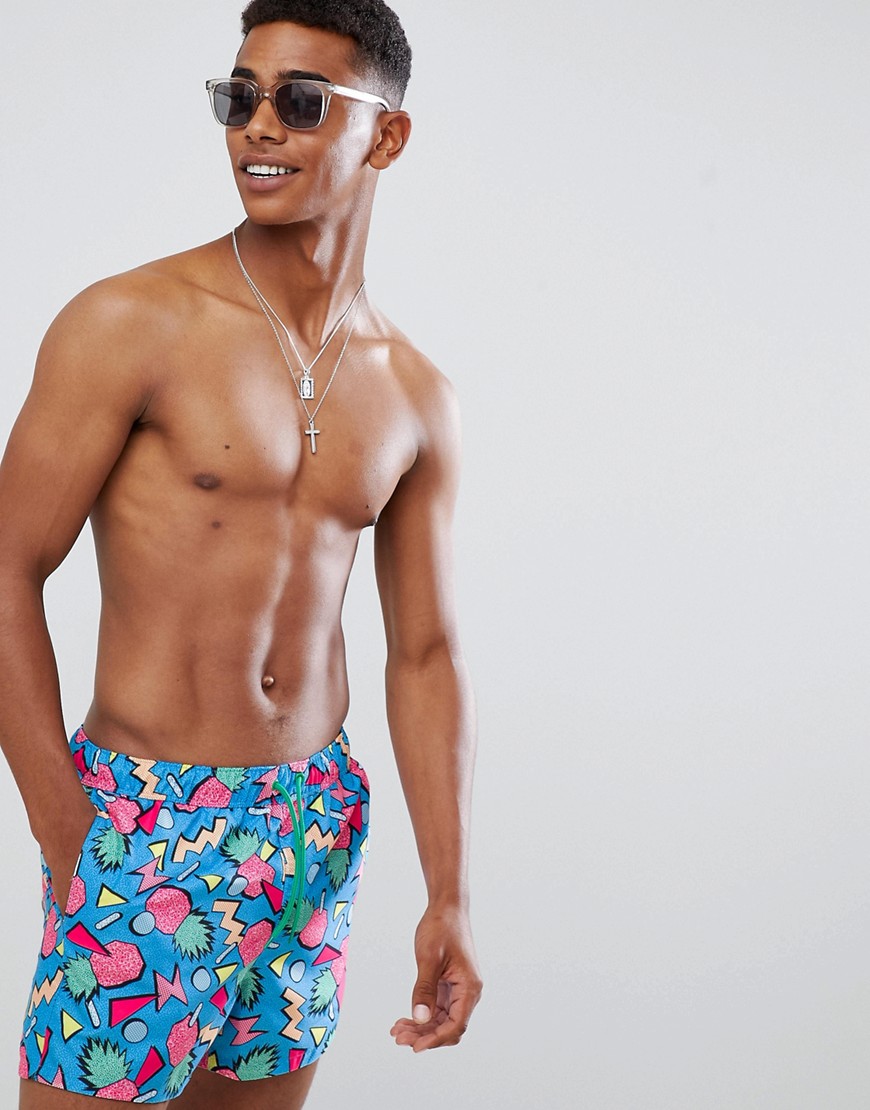 ASOS DESIGN Swim Shorts in Retro Pineapple Print In Short Length
