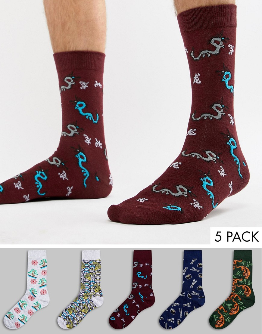 Brave Soul 5 Pack Printed Socks - Multi