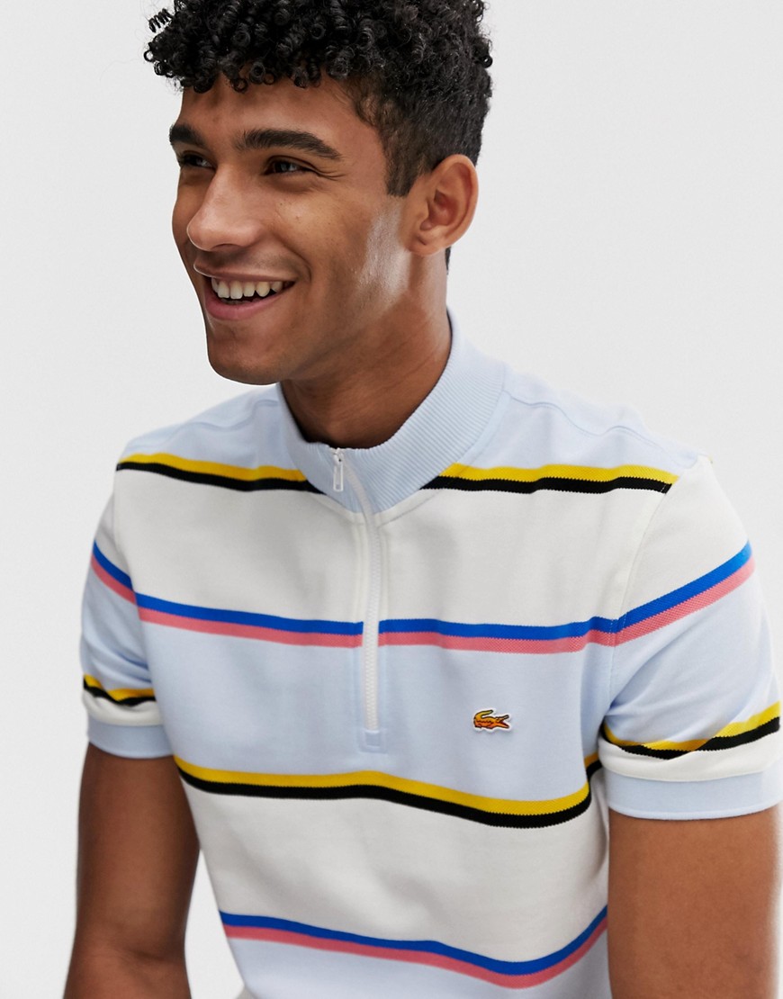 Lacoste L!VE X Opening Ceremony stripe zip polo in off white