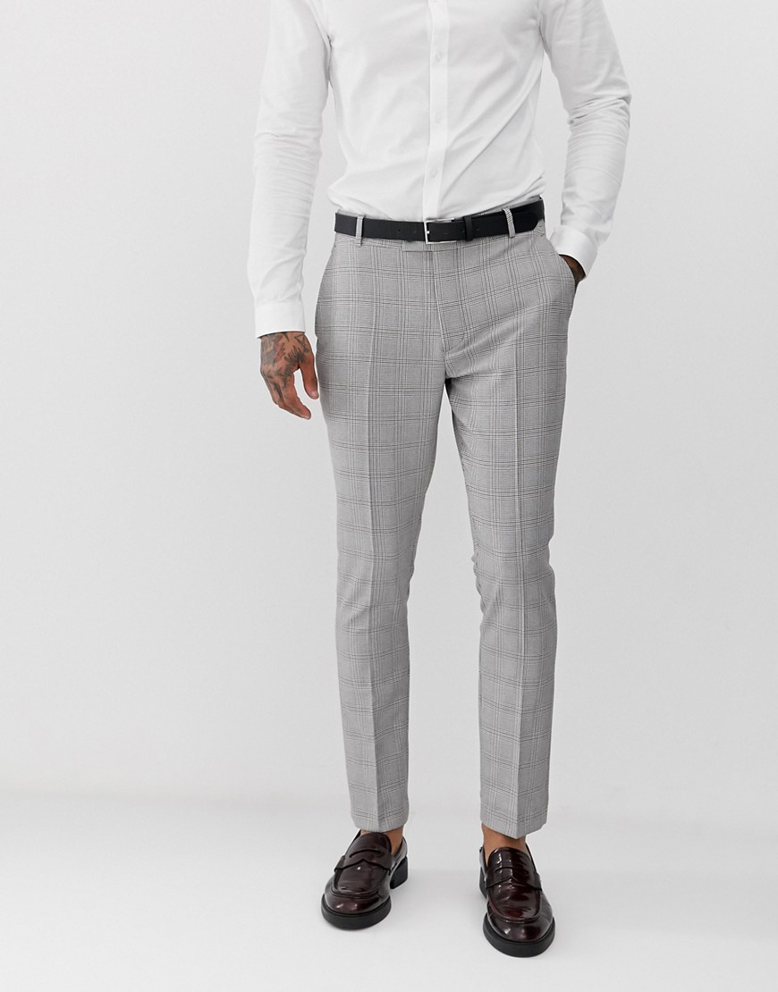 boohooMAN wedding skinny suit trousers in Prince of Wales check
