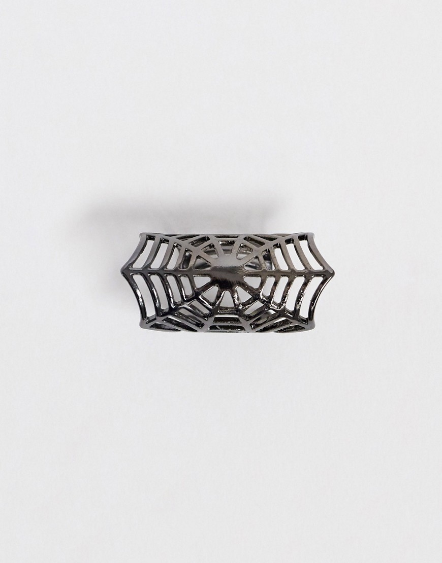 Asos Design Web Ear Cuff In Gunmetal-silver