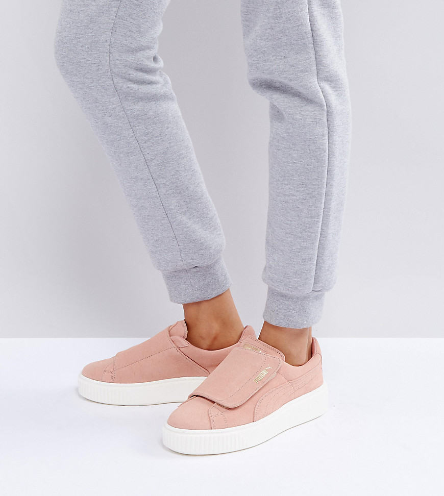 Puma Suede Strap Platform Trainers In Pink - Cameo brown cameo br