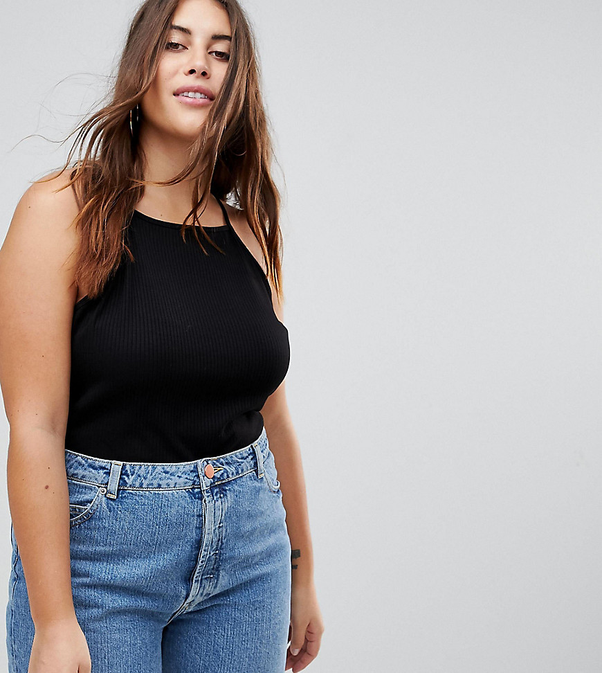 ASOS DESIGN Curve cami with square neck in fitted rib in black