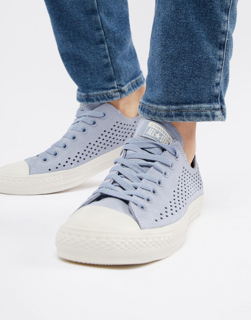 Converse All Star Ox Plimsolls In Perforated Blue 160461C