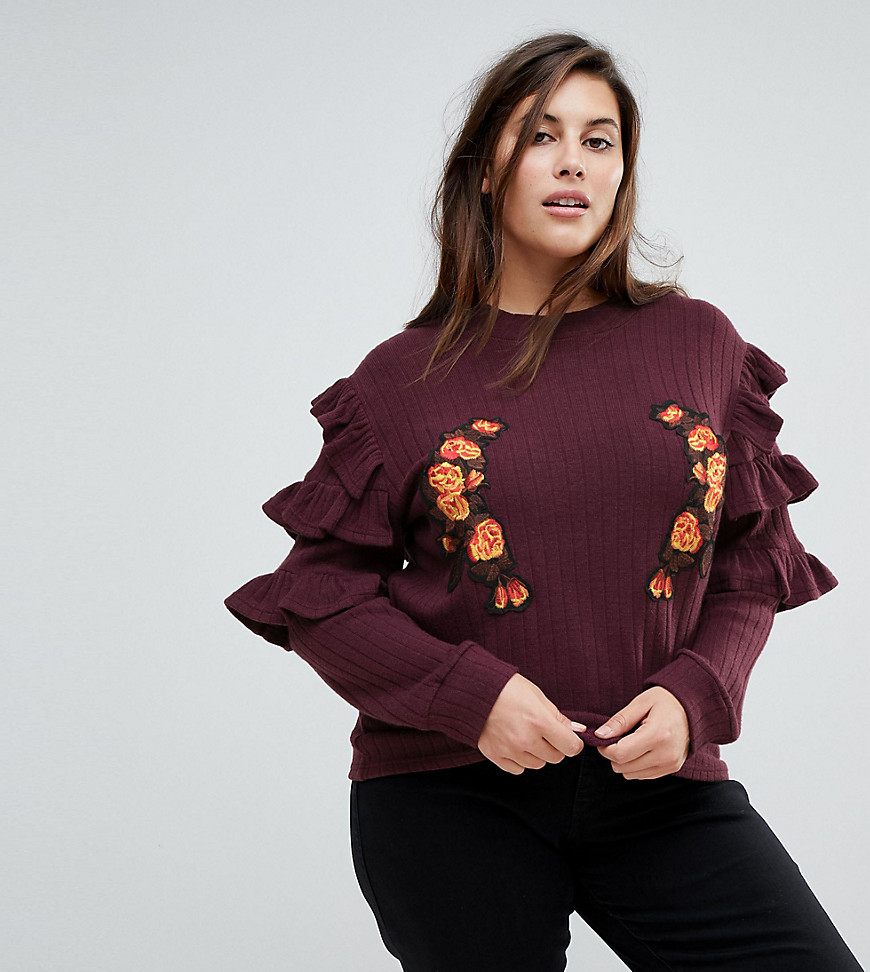 Unique 21 Hero Jumper With Ruffle Sleeve And Floral Patches