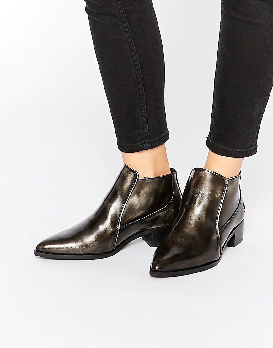 Bronx | Bronx Brushed Leather Pewter Pointed Toe Ankle Boots at ASOS