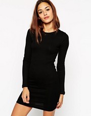 ASOS Mini Body-Conscious Dress with Long Sleeves in Rib