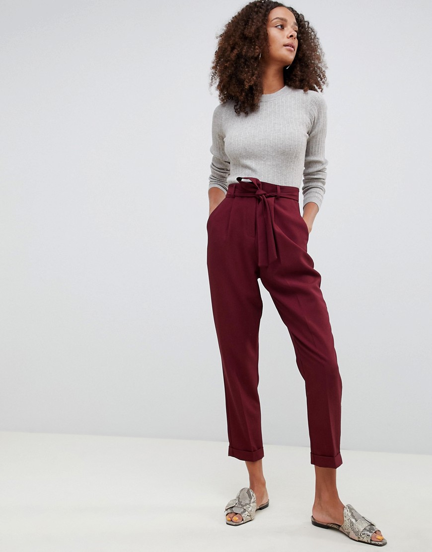 Asos Design Woven Peg Pants With Obi Tie - Red