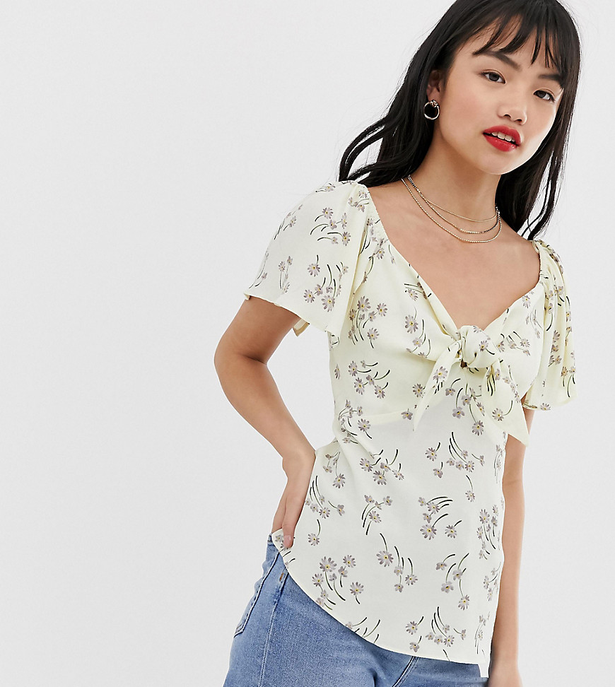 River Island Petite knot front blouse in floral print