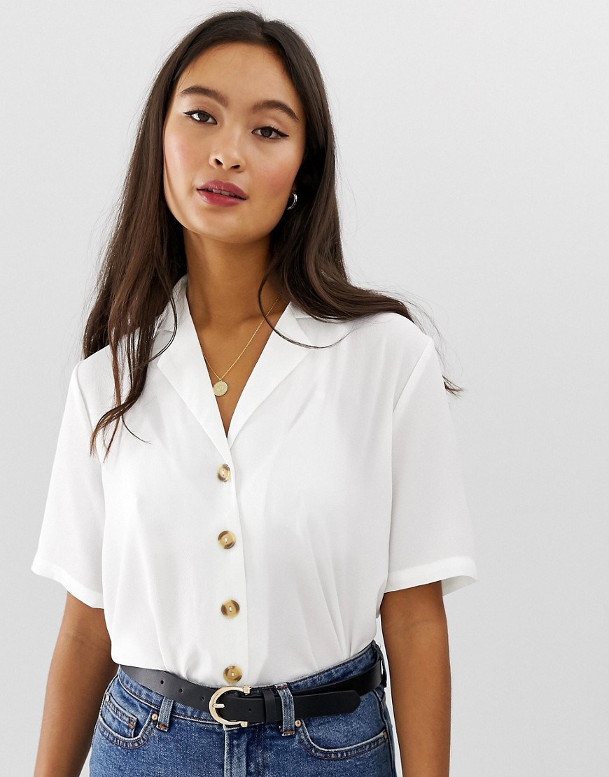 Only button through short sleeve top in white