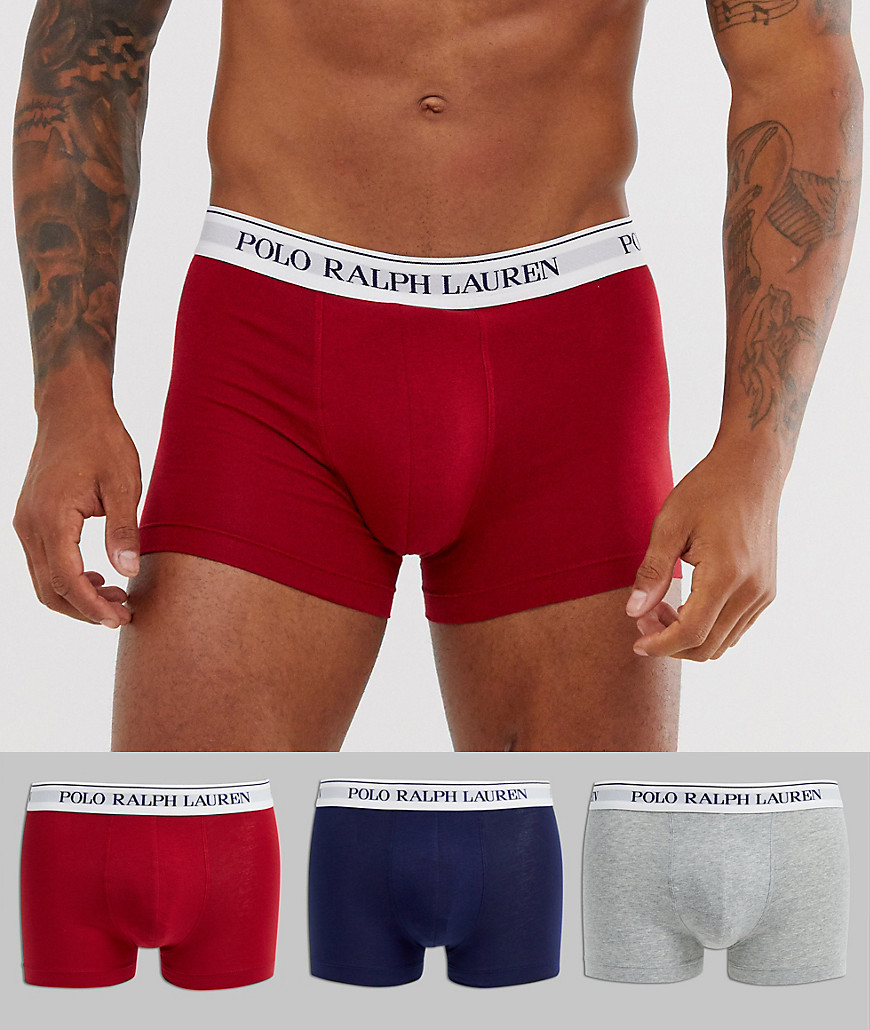 Polo Ralph Lauren 3 pack trunks in grey/red/navy with contrast logo waistband