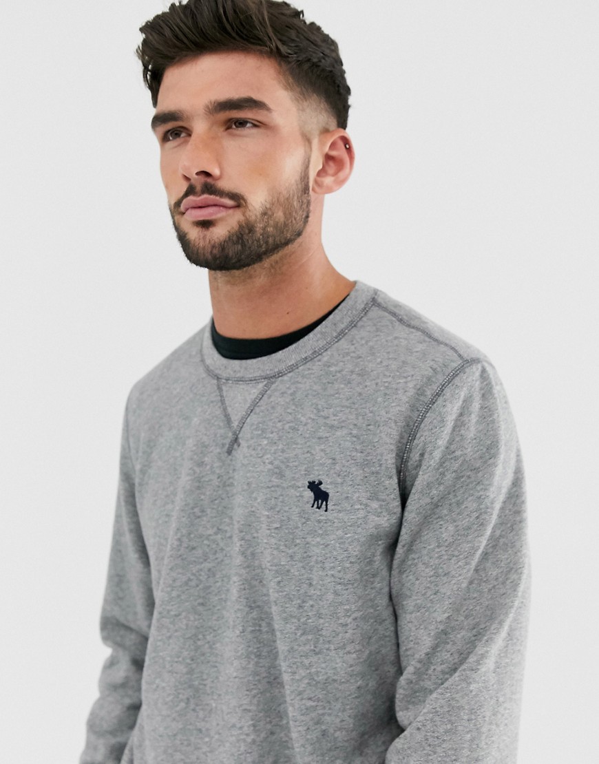 Abercrombie & Fitch icon logo lightweight crewneck sweatshirt in grey marl