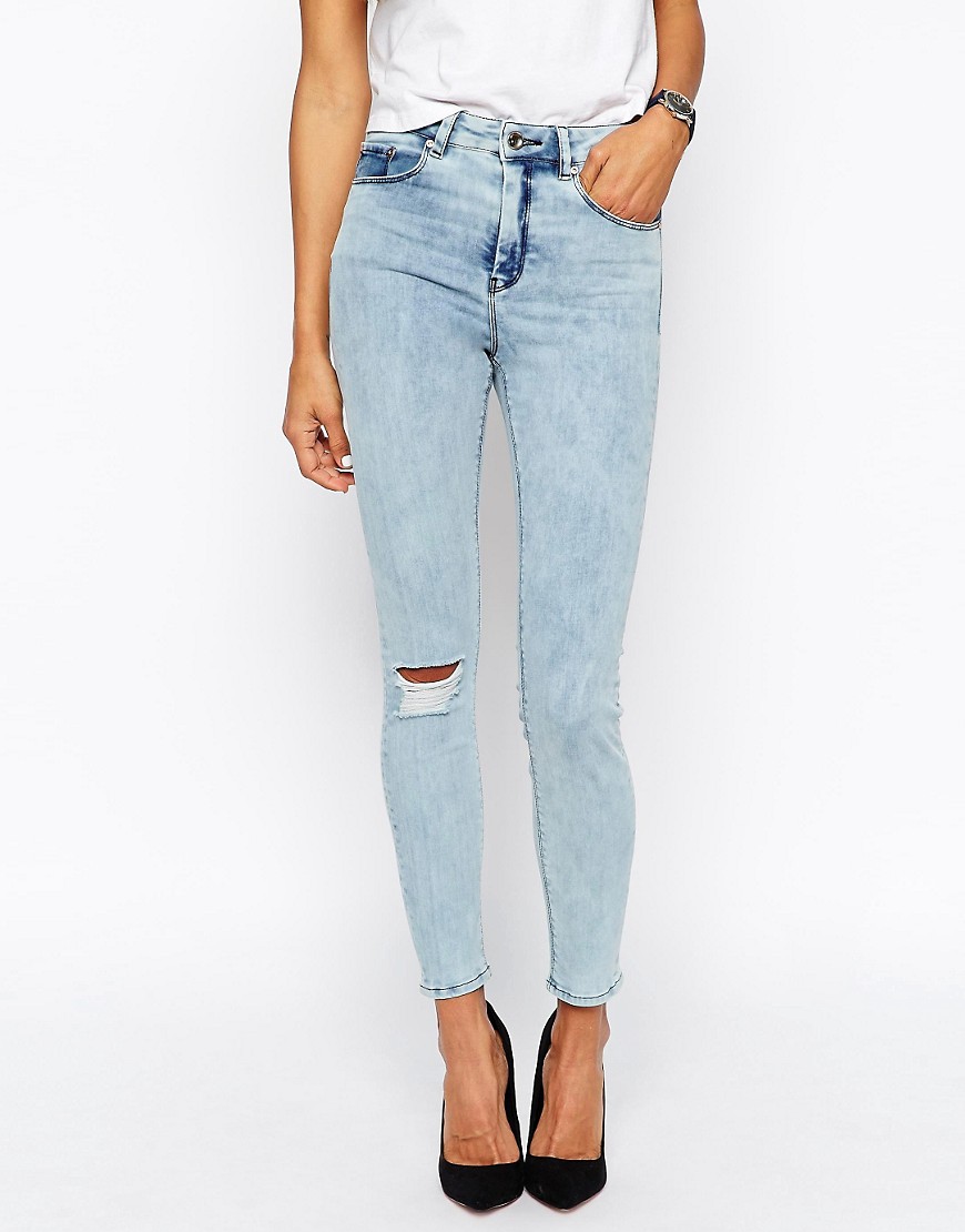 ASOS | ASOS Ridley High Waist Skinny Jeans In Peta Wash With Shredded ...