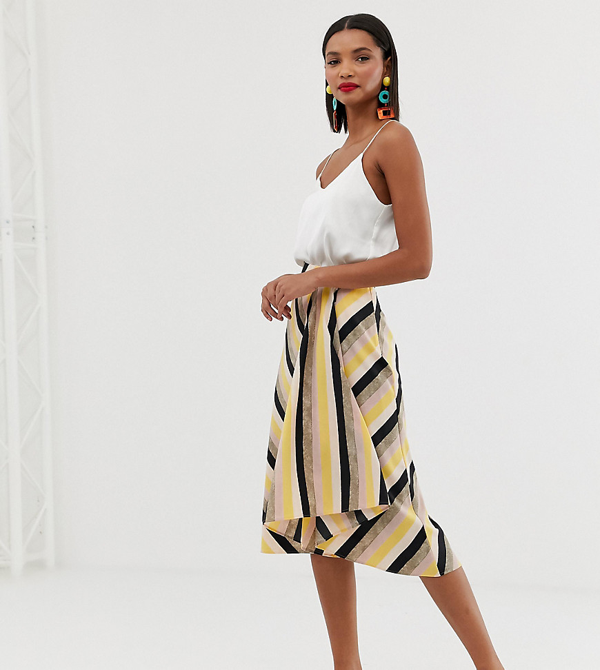 Mango asymmetric hem midi skirt in stripe print