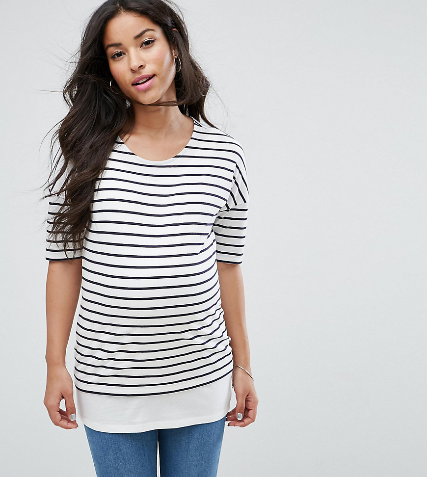New Look Maternity Stripe Double Layer Top - White pattern