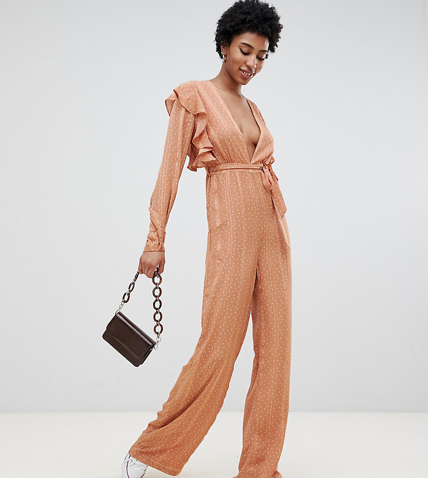 Glamorous Tall jumpsuit with flutter sleeves in subtle spot