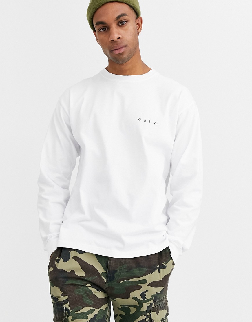 Obey Novel heavyweight long sleeve t-shirt in with small logo in white