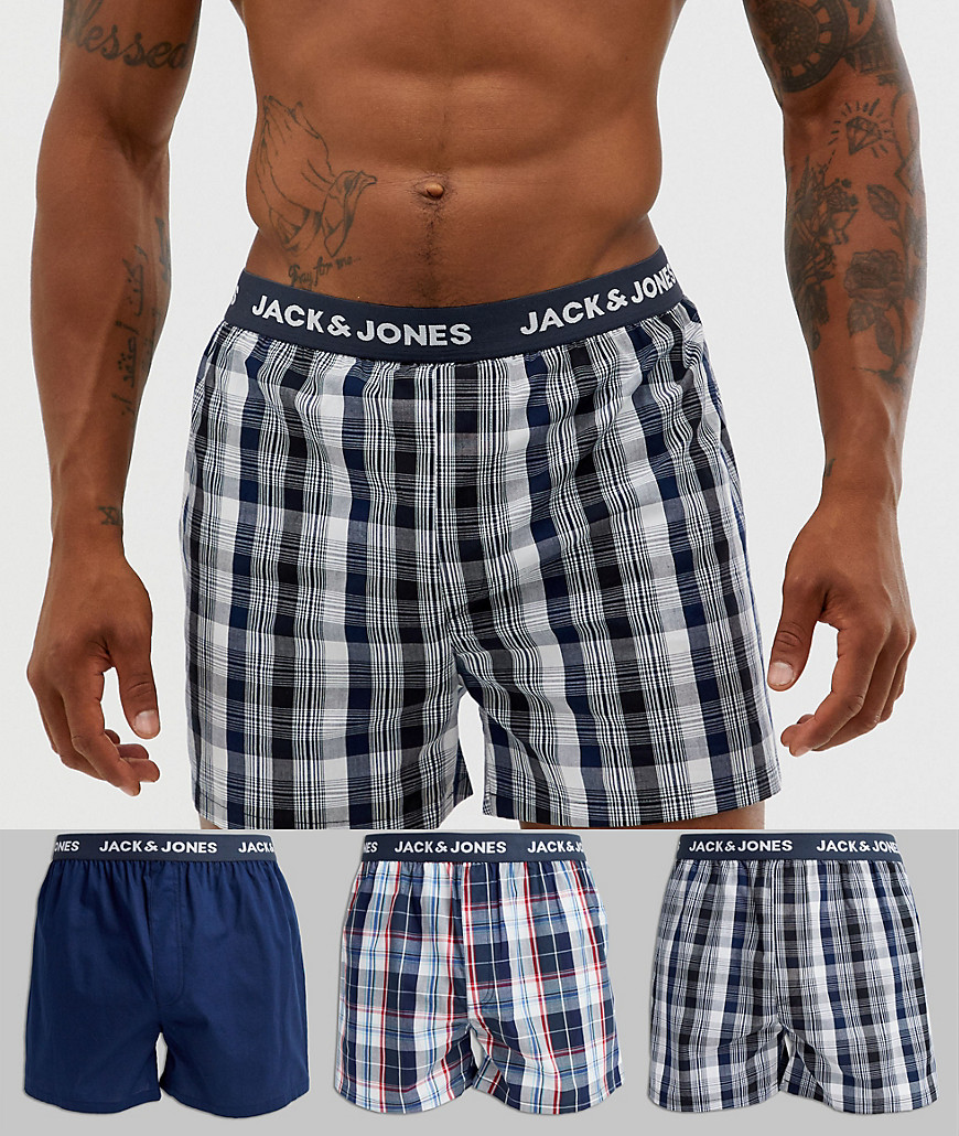 Jack & Jones 3 pack woven boxers in check