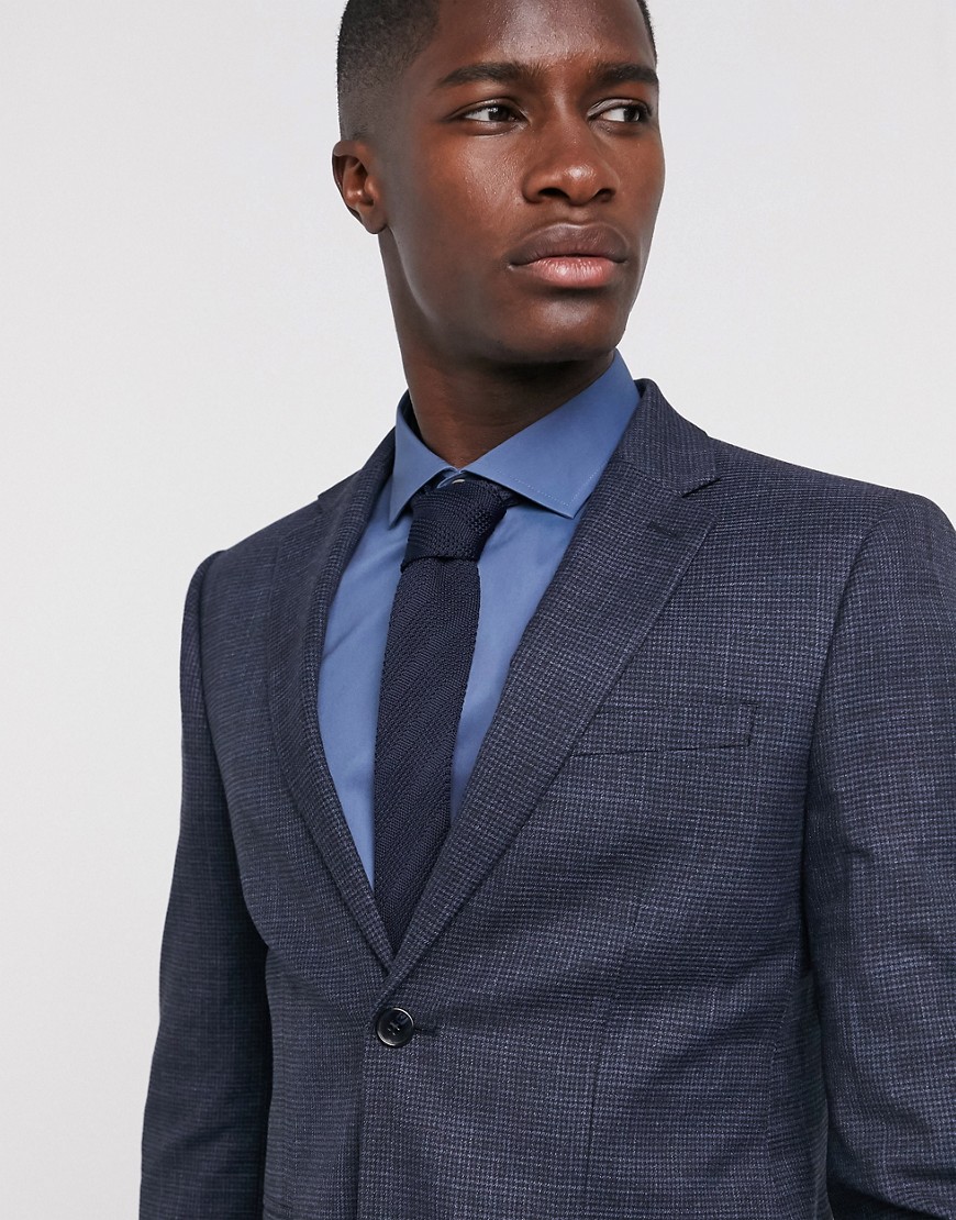 Moss London suit jacket in blue puppytooth