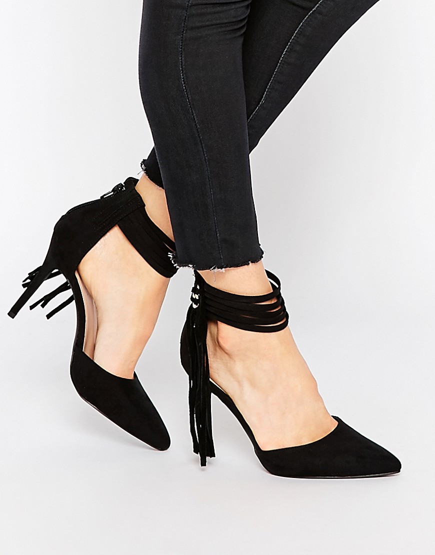 New Look Pointed Heels With Fringing - Black