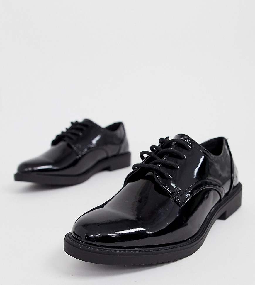 New Look Wide Fit patent chunky brogue in black