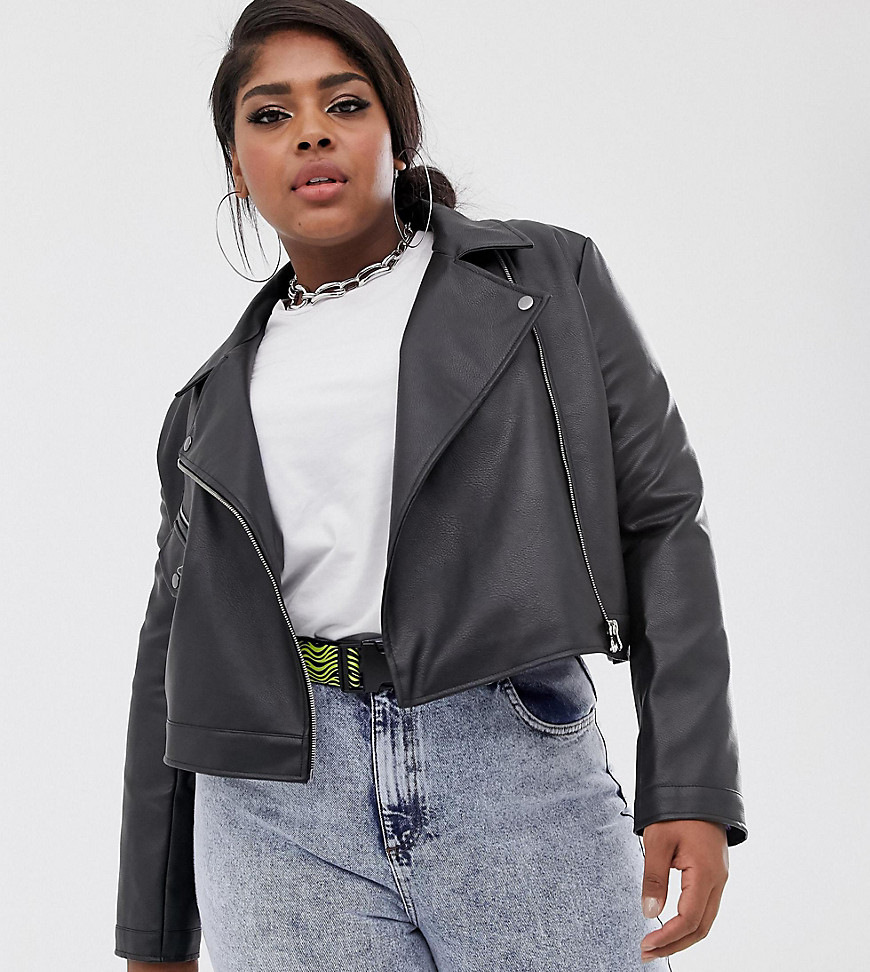 COLLUSION Plus cropped leather look biker jacket
