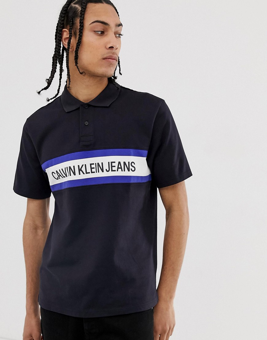 Calvin Klein Jeans institutional stripe logo polo in black
